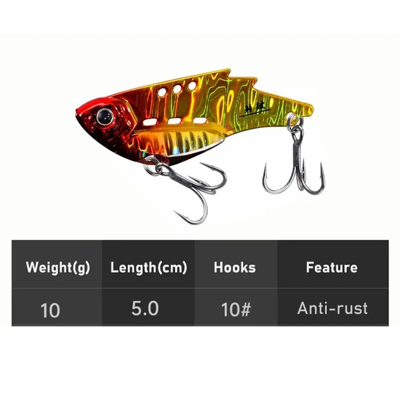 Isca de Pesca de Metal VIB Fino de 5cm e 10g - Iscas Vibrantes de Cobre com Revestimento de Chumbo - Vermelho Chama