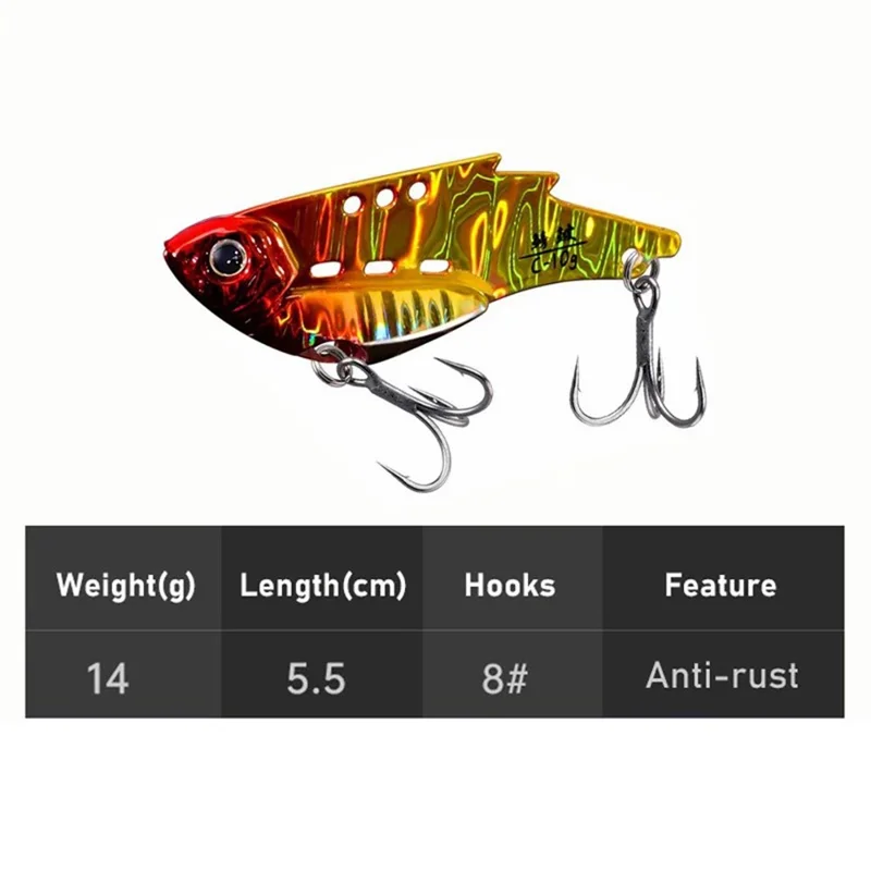 Esca da pesca in metallo VIB da 5,5 cm, 14 g, con rivestimento in piombo, rame ultrasottile, esca vibrante per pesci - Rosso Fiamma