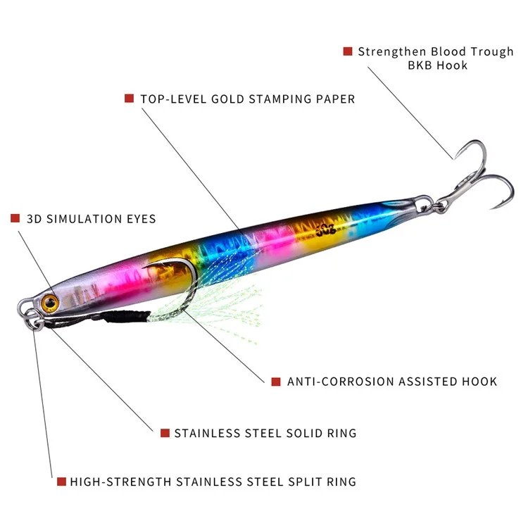 PROBEROS LF100 60g Leurres de pêche en métal au plomb Appât Jigging à faible vitesse de chute avec Crochet - Style A 