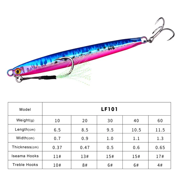 PROBEROS LF100 60g Leurres de pêche en métal au plomb Appât Jigging à faible vitesse de chute avec Crochet - Style A 