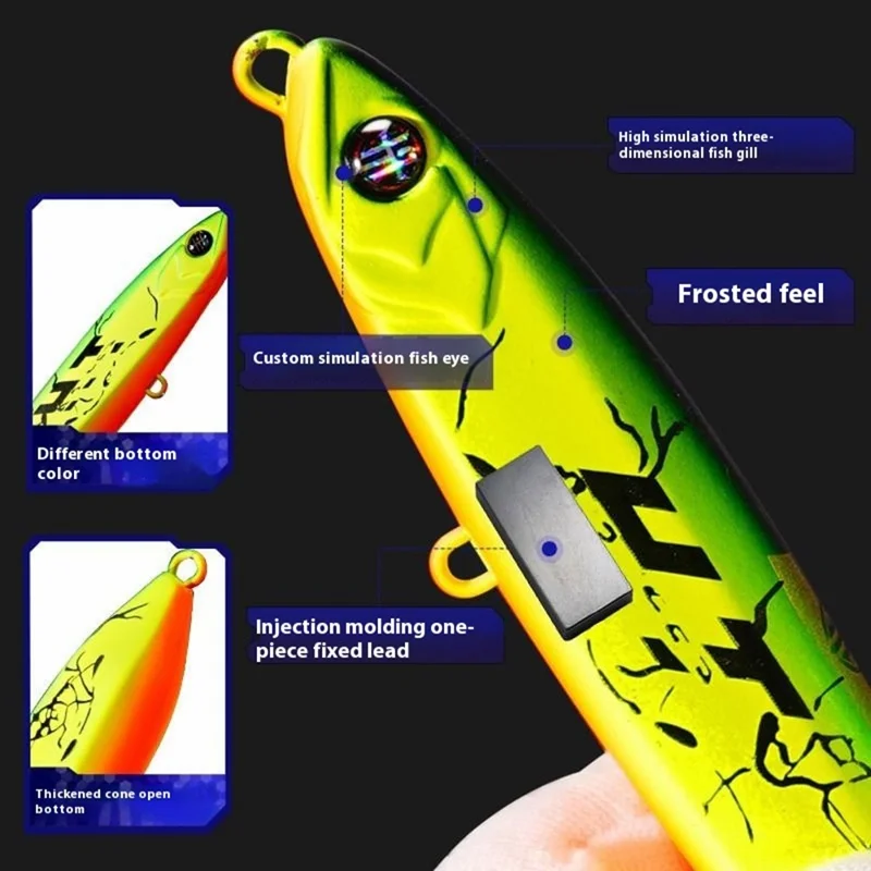 JIGBAIT 16g Señuelo de lápiz hundible para pesca, de largo alcance, con 2 anzuelos triples - Oro / Rojo