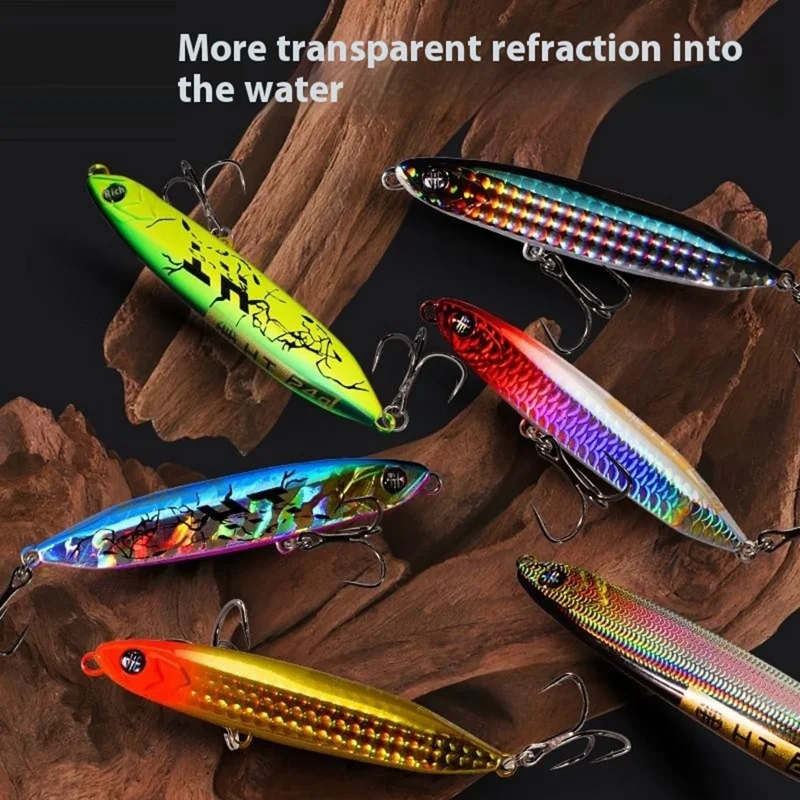 JIGBAIT 16g Señuelo de lápiz hundible para pesca, de largo alcance, con 2 anzuelos triples - Oro / Rojo