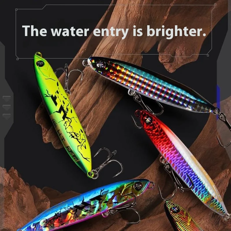 JIGBAIT 16g Señuelo de lápiz hundible para pesca, de largo alcance, con 2 anzuelos triples - Oro / Rojo