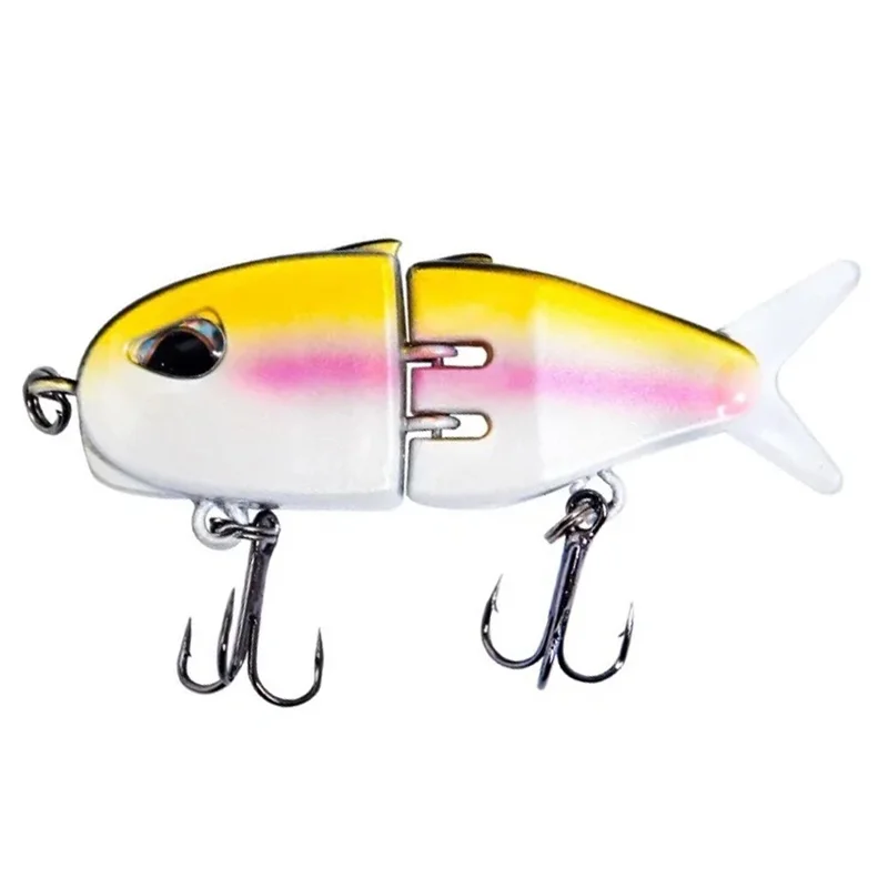 JIGBAIT 6.5g 60mm Plastic Jointed Lure Bionic Slow Sinking Multi-Segment Lifelike Fishing Bait - Yellow / Pink