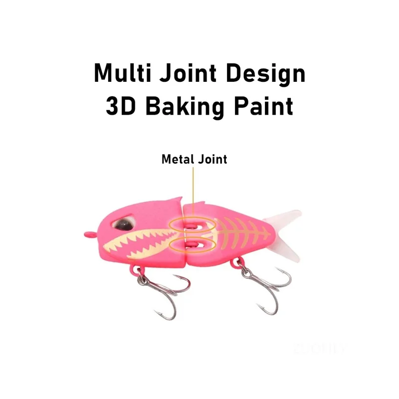 JIGBAIT 6.5g 60mm Plastic Jointed Lure Bionic Slow Sinking Multi-Segment Lifelike Fishing Bait - Yellow / Pink
