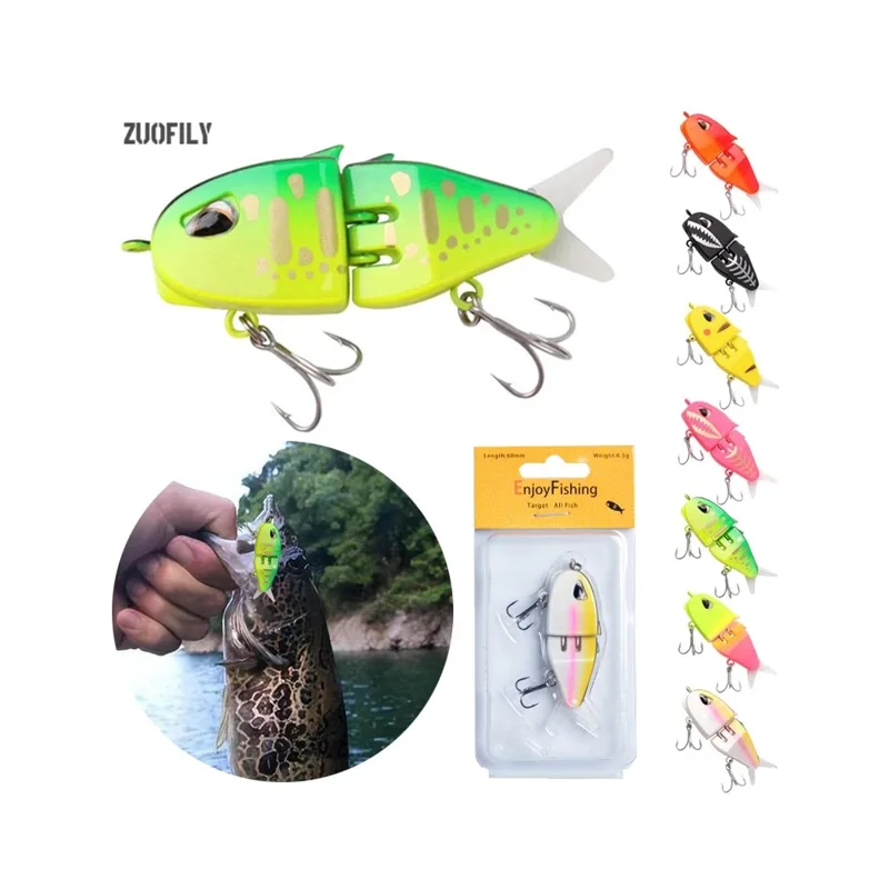 JIGBAIT 6.5g 60mm Plastic Jointed Lure Bionic Slow Sinking Multi-Segment Lifelike Fishing Bait - Yellow / Pink