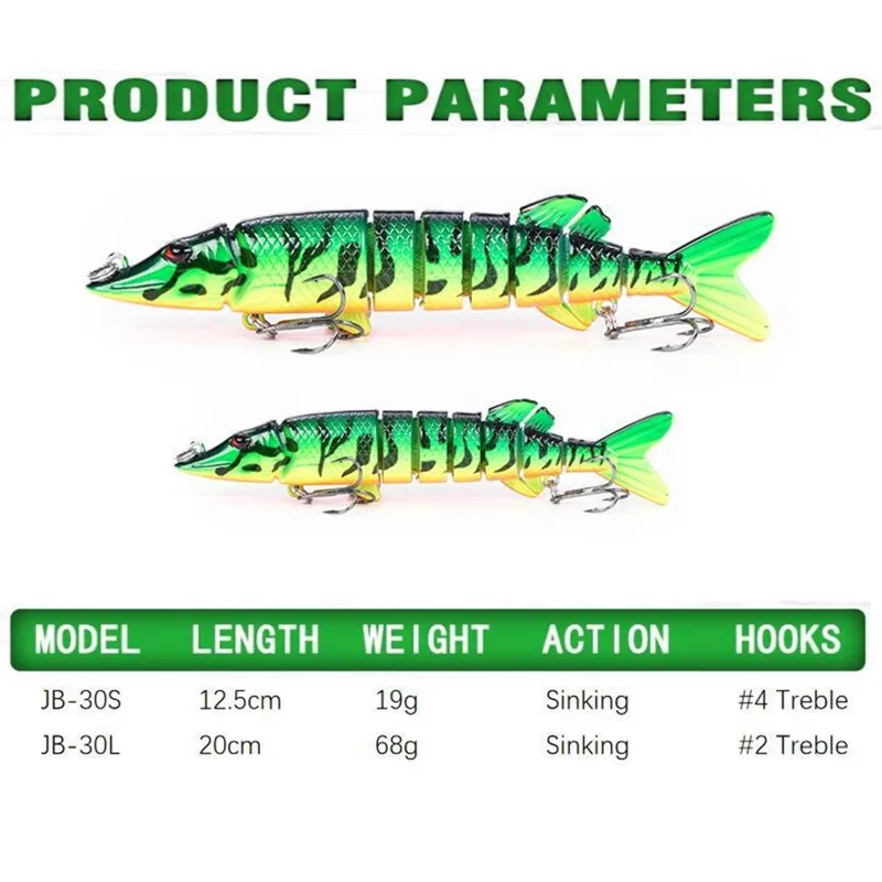 JB-30L Esca da Pesca Articolata Multisezione 8 Sezioni 20cm 68g Esca Rigida in Plastica Realistica Affondante - Stile 01