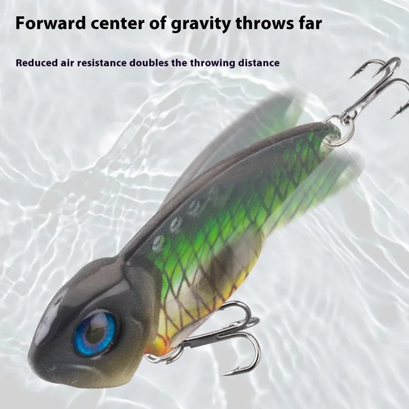 Isca de Pesca VIB 3D de 4cm, 7g, com Olhos de Peixe Realistas, Vibração de Metal Rígido com Anzóis Triplos - Preto/Verde