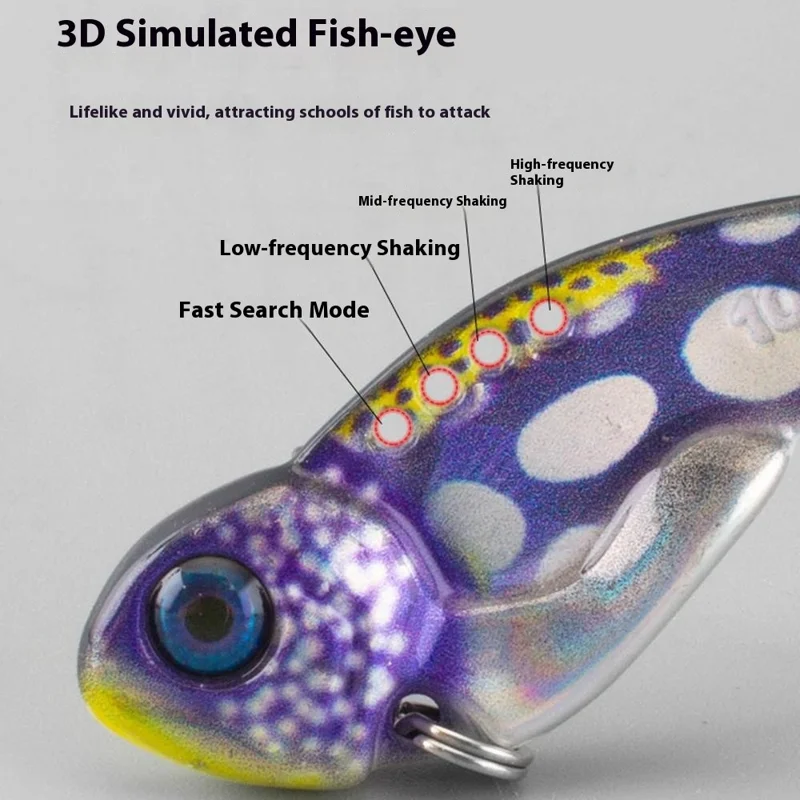 Isca de Pesca VIB 3D de 4cm, 7g, com Olhos de Peixe Realistas, Vibração de Metal Rígido com Anzóis Triplos - Preto/Verde