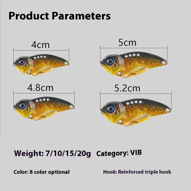 Isca de Pesca VIB 4,8 cm 10g 3D com Olhos de Peixe Realistas, Vibração em Metal Rígido com Anzóis Triplos - Preto/Verde