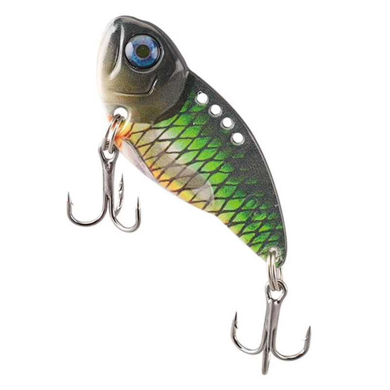 Isca de Pesca VIB 3D de 5 cm, 15g, com Olhos de Peixe Realistas, Vibração de Metal Rígido com Anzóis Triplos - Preto/Verde