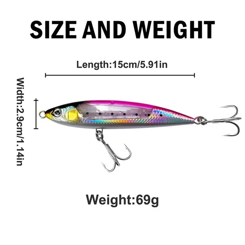 15cm 69g Sinkender Angelköder Deep-Sea-Boot Jig-Popper Köder mit 2 Drillingshaken - DMN02
