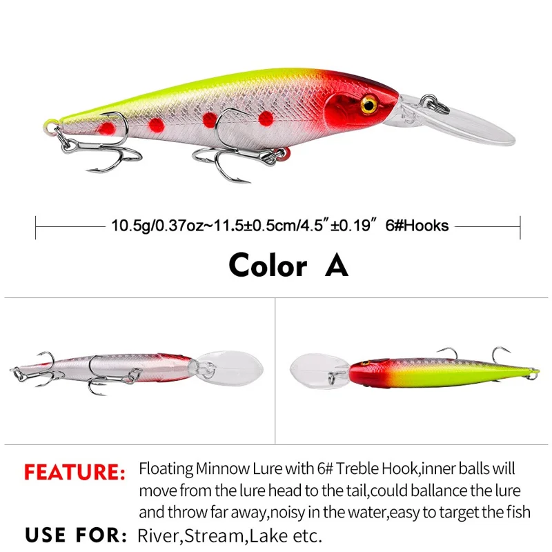 PROBEROS DW1176 11.5cm Topwater Fishing Lures Plastic Minnow Lure with Hook - Style A