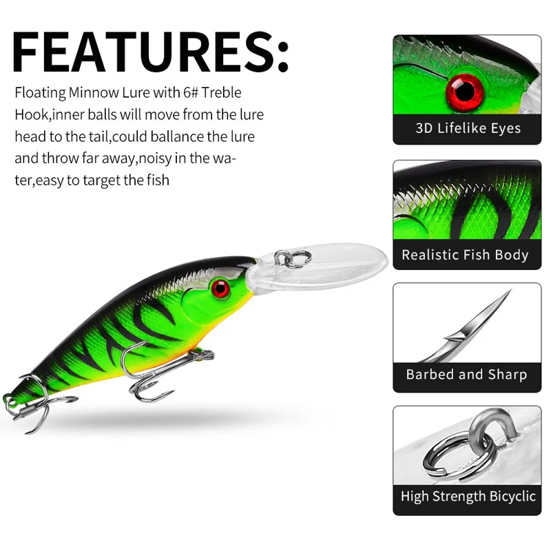 PROBEROS DW1176 11.5cm Topwater Fishing Lures Plastic Minnow Lure with Hook - Style A