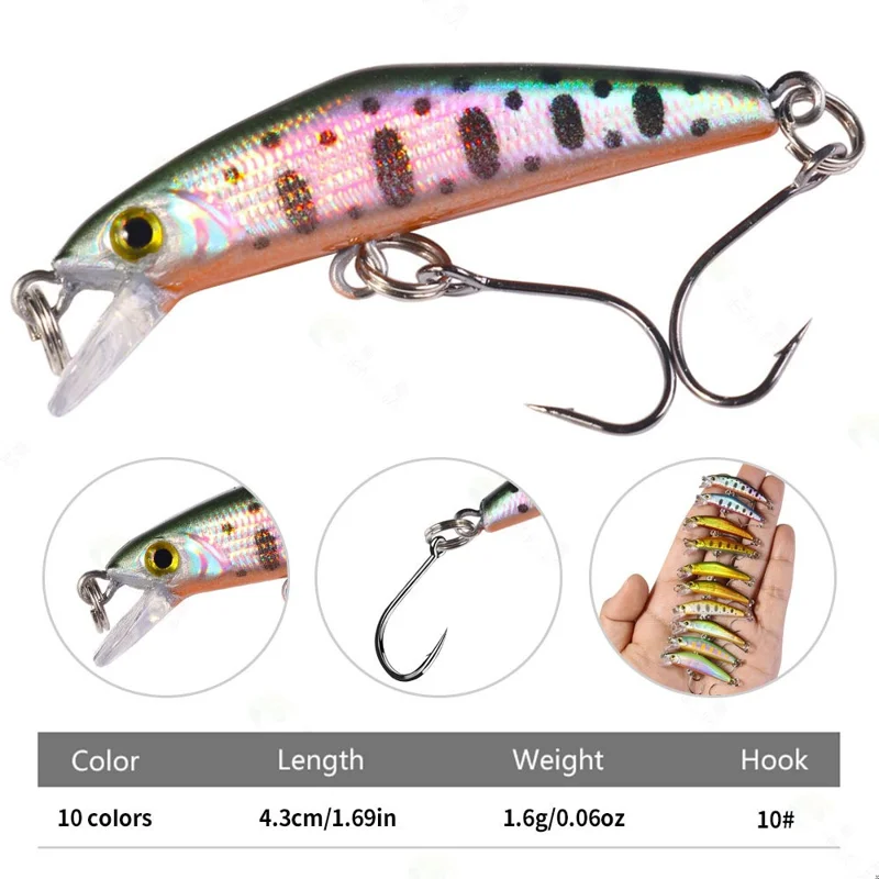 HENGJIA MI171 Isca Artificial de Plástico Minnow 4,3cm 1,6g para Pesca, com 2 Anzóis - Cor 1