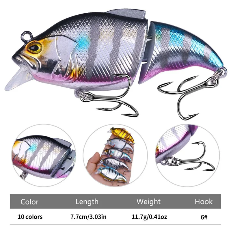 Isca de Pesca VIB de 7,5 cm e 12g - Isco Artificicial em Duas Seções com Movimento Realista para Todas as Camadas de Água, com Anzol Triplo - Cor 1