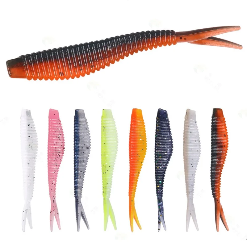 HENGJIA SO205 10 Leurres souples 6 cm 1,5 g Queue fourchue Appât de pêche Leurre artificiel réaliste - Couleur 8