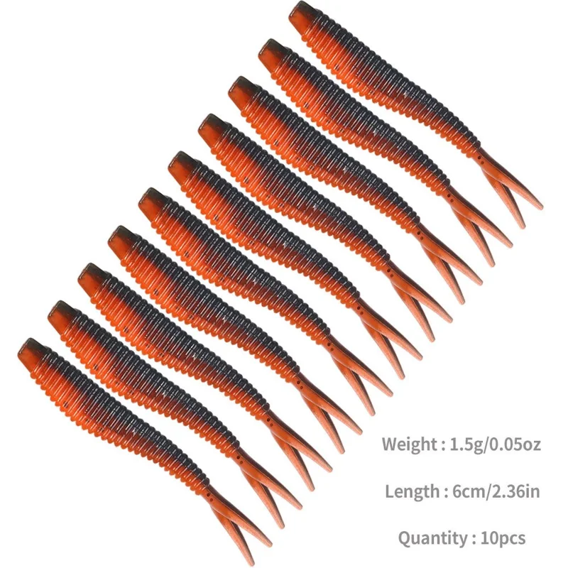 HENGJIA SO205 10 Leurres souples 6 cm 1,5 g Queue fourchue Appât de pêche Leurre artificiel réaliste - Couleur 8