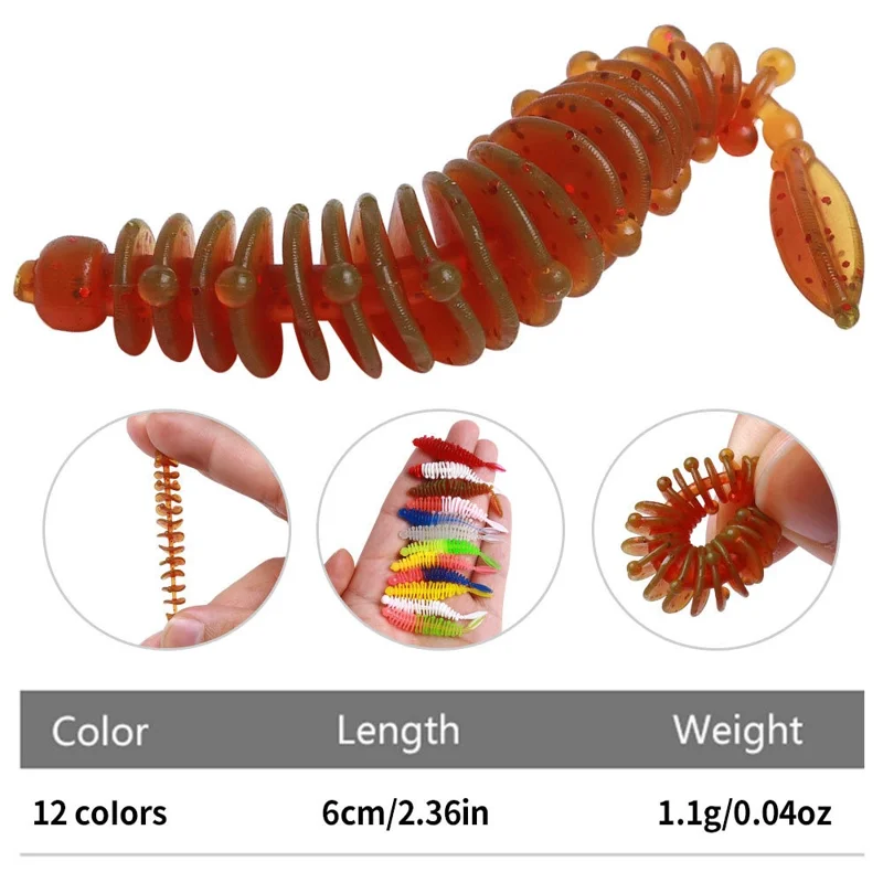 HENGJIA SO188 20 Peças Iscas de Pesca Macias de 6cm Rolo Espiral Flutuante Isca de Verme para Superfície da Água - Cor 6