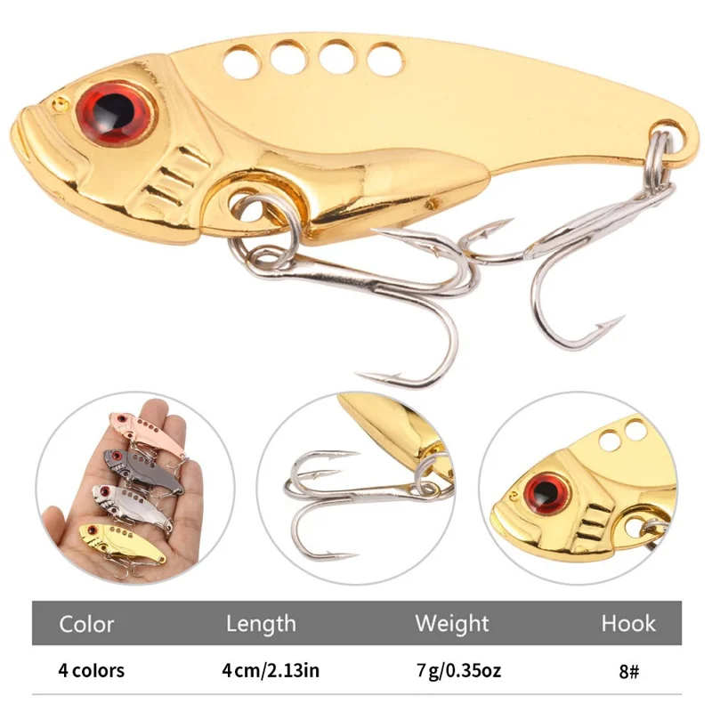 HENGJIA 4cm 7g VIB Fishing Lure Metal Hard Bait Anti-Rust Long Casting Lure for Bass Trout - Gold