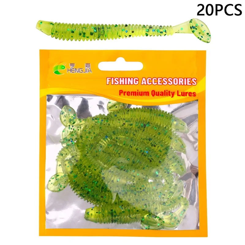 HENGJIA 20 Pcs 6 cm Leurre Souple à Queue en T pour Pêche, Appât Artificiel Spiralé pour Bar, Truite et Perche - Couleur 1