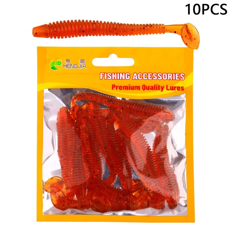 HENGJIA 10Pcs 8.5cm Soft Lure T-Tail Fishing Bait Spiral Artificial Bait for Bass Trout Perch - Color 4