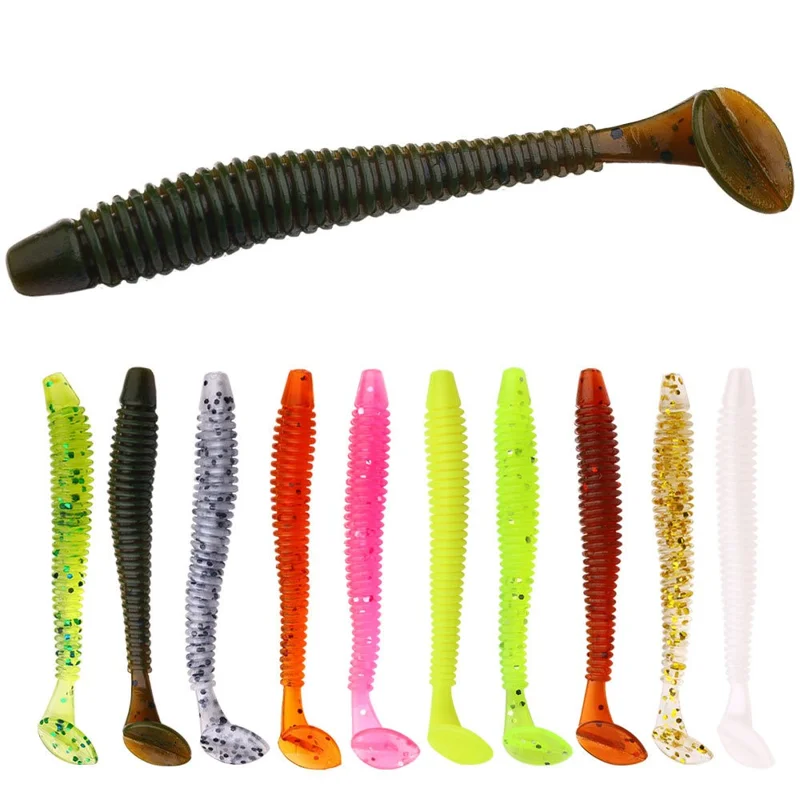 HENGJIA 10Pcs 8.5cm Soft Lure T-Tail Fishing Bait Spiral Artificial Bait for Bass Trout Perch - Color 4