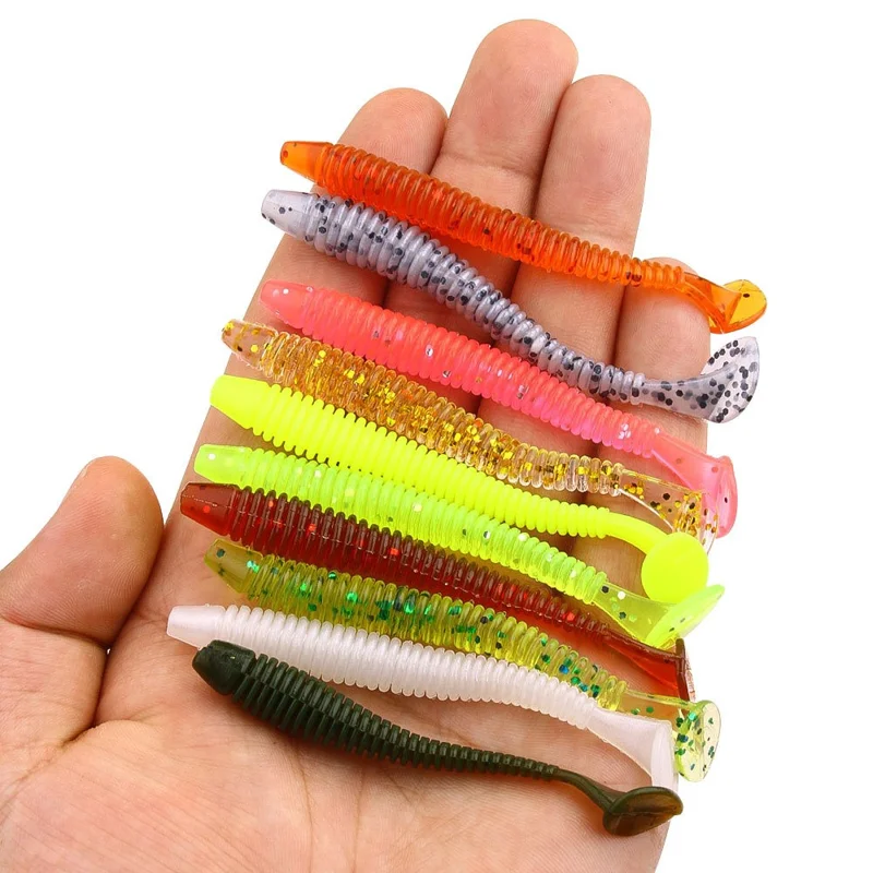HENGJIA 10Pcs 8.5cm Soft Lure T-Tail Fishing Bait Spiral Artificial Bait for Bass Trout Perch - Color 4