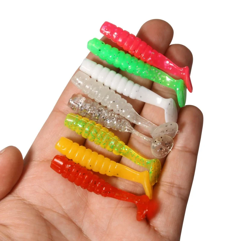 HENGJIA 30 Peças Isca de Pesca Soft Bait com Cauda em T de 4cm Flutuante de Cabeça para Baixo - Cor 1