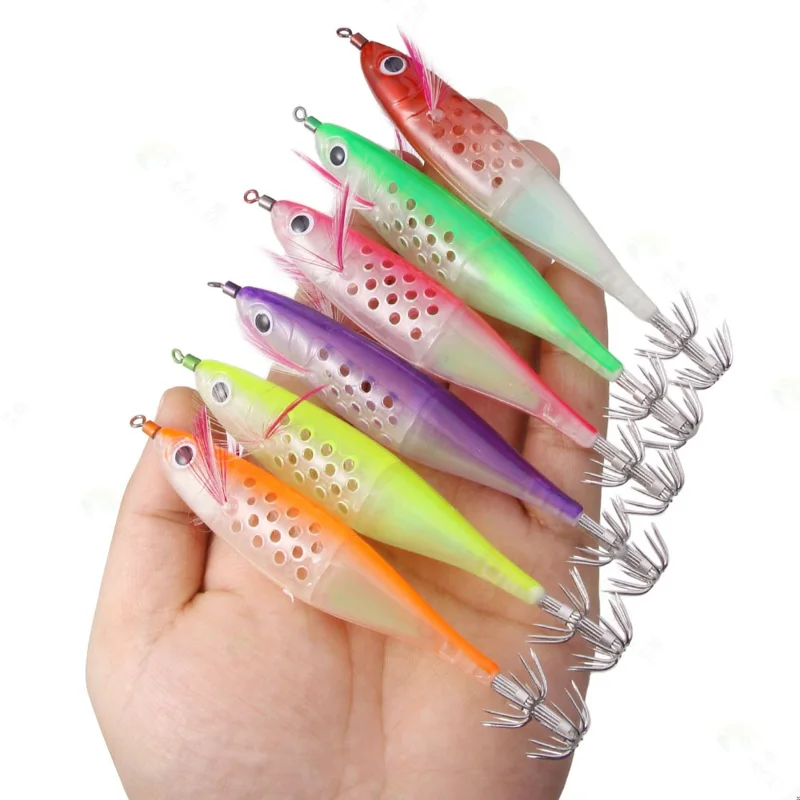 HENGJIA SJ060 12cm 10g Squid Fishing Lure Luminous Double Section Hollow Out Bait with Hook - Orange