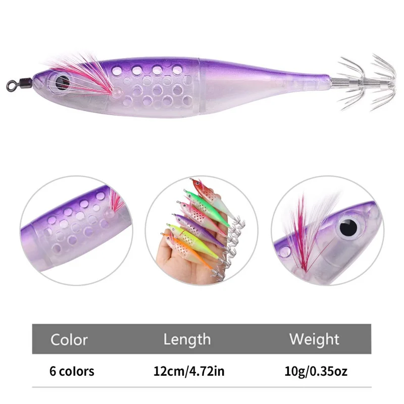 HENGJIA SJ060 12cm 10g Squid Fishing Lure Luminous Double Section Hollow Out Bait with Hook - Orange