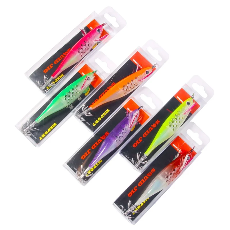 HENGJIA SJ060 12cm 10g Squid Fishing Lure Luminous Double Section Hollow Out Bait with Hook - Orange