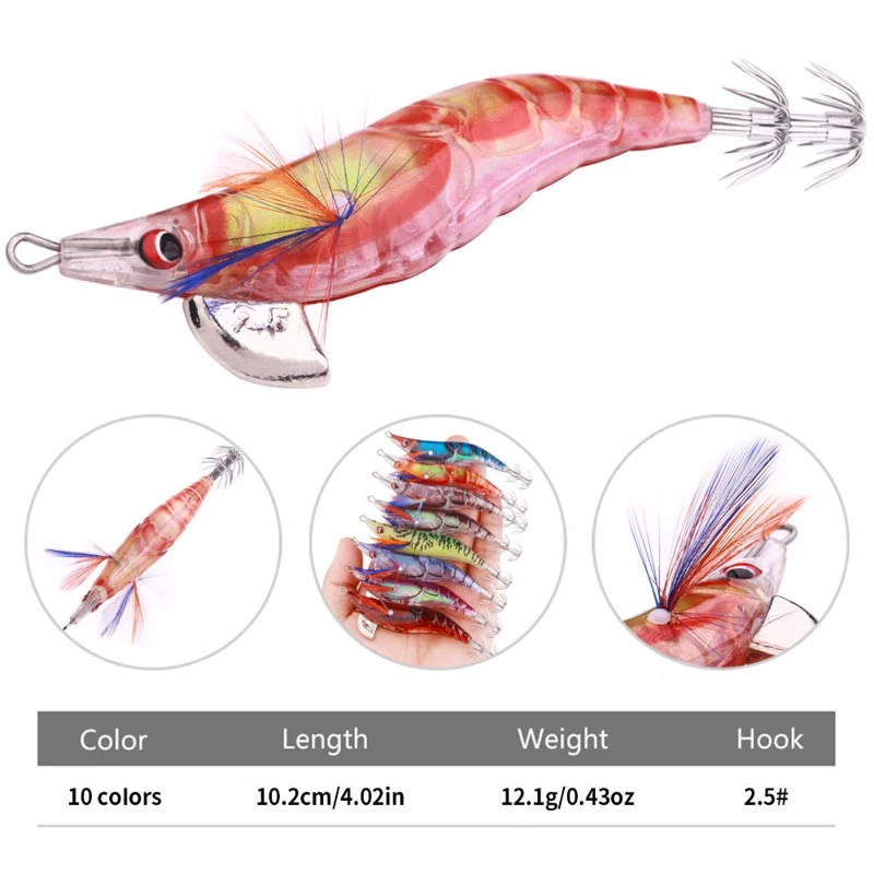 HENGJIA SJ062 10.2cm 12.1g Sea Fishing Shrimp Shape Lure Slow Sinking Realistic Plastic Squid Bait - Color 1