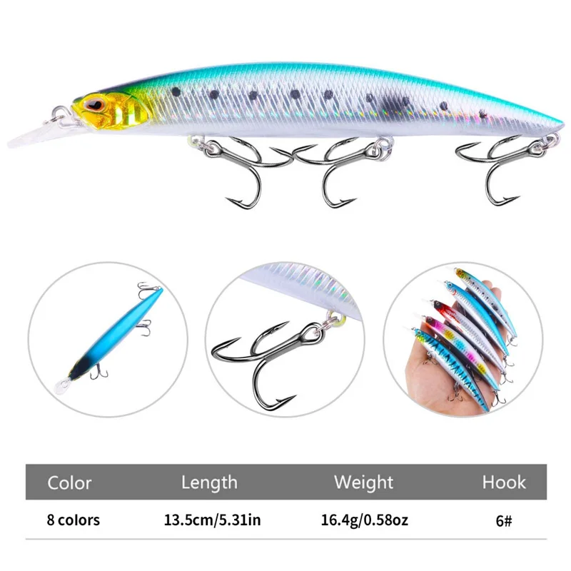 HENGJIA MI173 13.5cm 16g Artificial Minnow Bait with Hook Slow Sinking Fishing Lure for Long Casting - Style 1