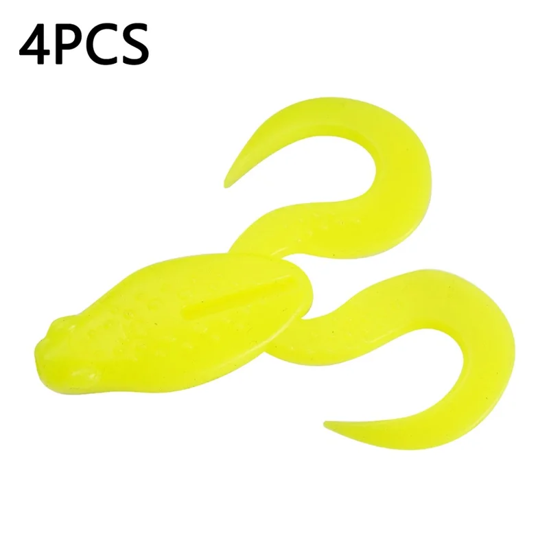 4Pcs Medium Size TPR Fishing Lure Frog Shape Curly Tail Soft Fish Baits - Style A