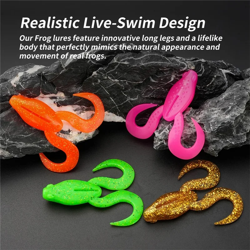 4Pcs Medium Size TPR Fishing Lure Frog Shape Curly Tail Soft Fish Baits - Style A