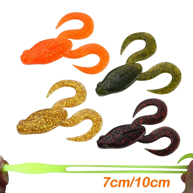 4Pcs Medium Size TPR Fishing Lure Frog Shape Curly Tail Soft Fish Baits - Style A