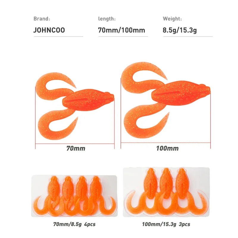 4Pcs Medium Size TPR Fishing Lure Frog Shape Curly Tail Soft Fish Baits - Style A