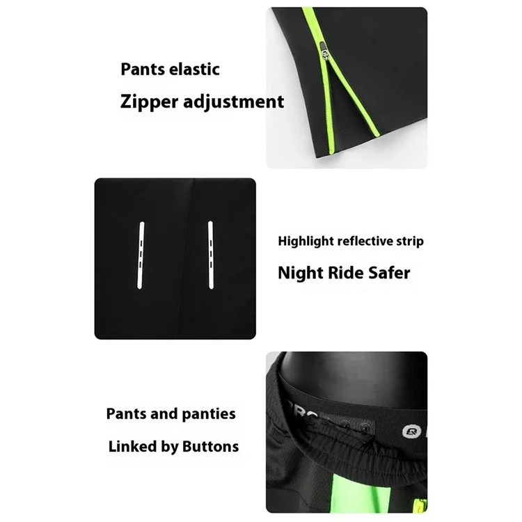 Calças de Ciclismo ROCKBROS YPK049 para Homens, Conversíveis com Zíper, Shorts com Proteção Acolchoada da Boxer - M
