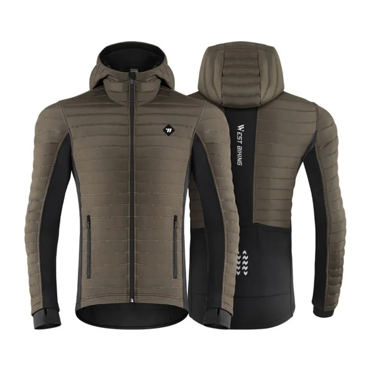 WEST BIKING YP0202335 Autumn Winter Keep Warm Windproof Cycling Coat High Collar Hood Jacket - Brown / M