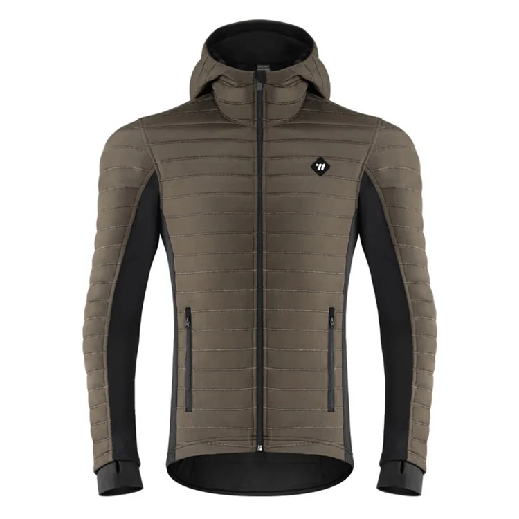 WEST BIKING YP0202335 Autumn Winter Keep Warm Windproof Cycling Coat High Collar Hood Jacket - Brown / M