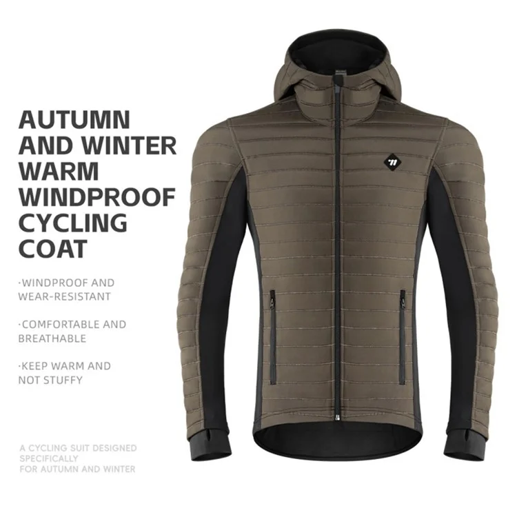 WEST BIKING YP0202335 Autumn Winter Keep Warm Windproof Cycling Coat High Collar Hood Jacket - Brown / M