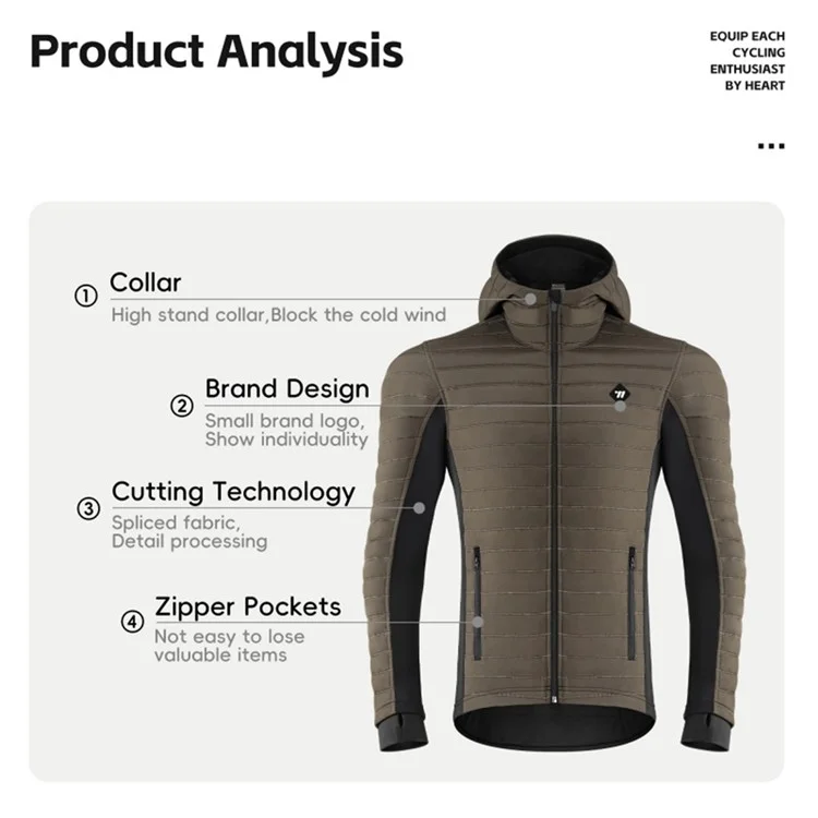 WEST BIKING YP0202335 Autumn Winter Keep Warm Windproof Cycling Coat High Collar Hood Jacket - Brown / M