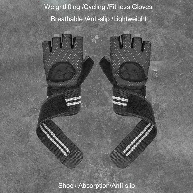 1 Pair Breathable Half Finger Fitness Gloves Anti-Slip Cycling Gloves with Extended Wrist Guard - Pink  /  L