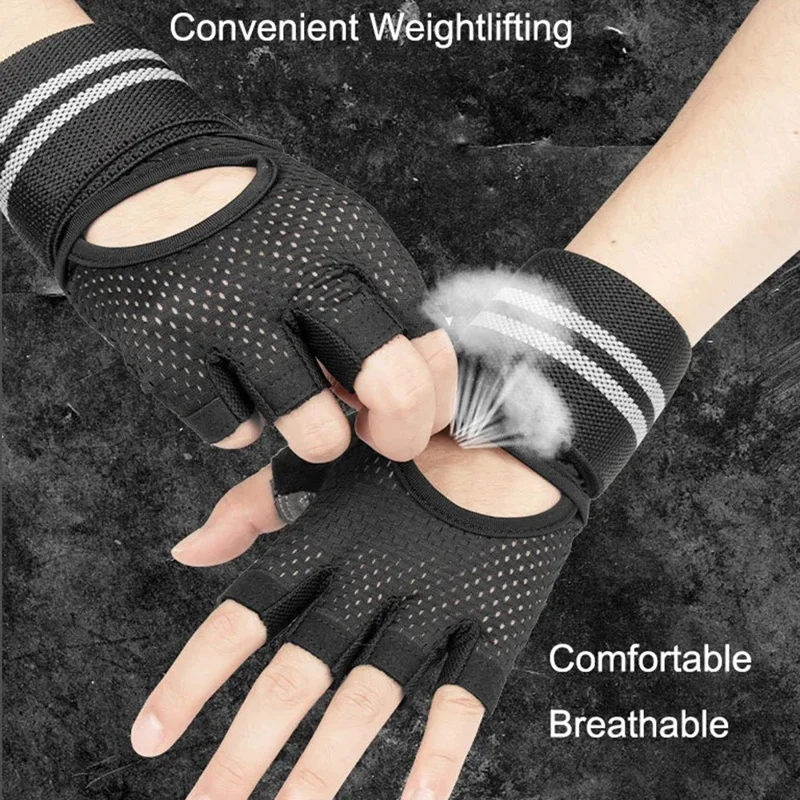 1 Pair Breathable Half Finger Fitness Gloves Anti-Slip Cycling Gloves with Extended Wrist Guard - Pink  /  L