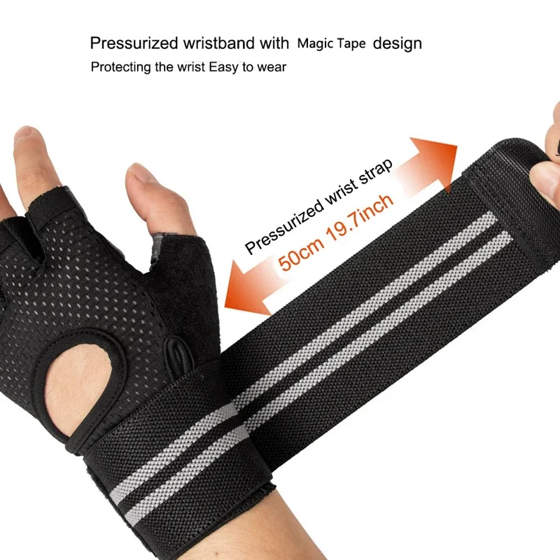 1 Pair Breathable Half Finger Fitness Gloves Anti-Slip Cycling Gloves with Extended Wrist Guard - Pink  /  L