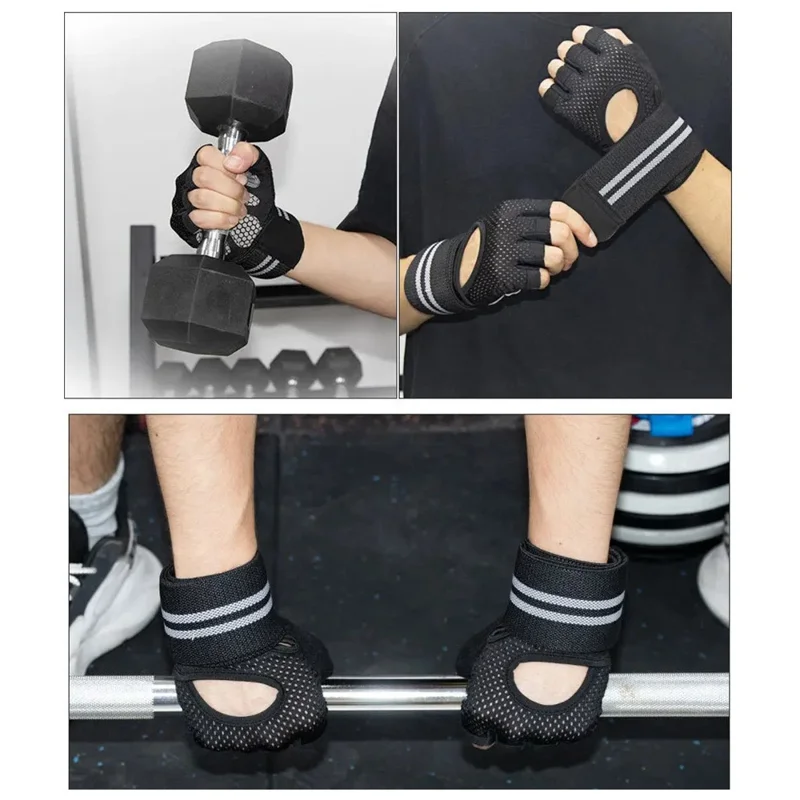 1 Pair Breathable Half Finger Fitness Gloves Anti-Slip Cycling Gloves with Extended Wrist Guard - Pink  /  L