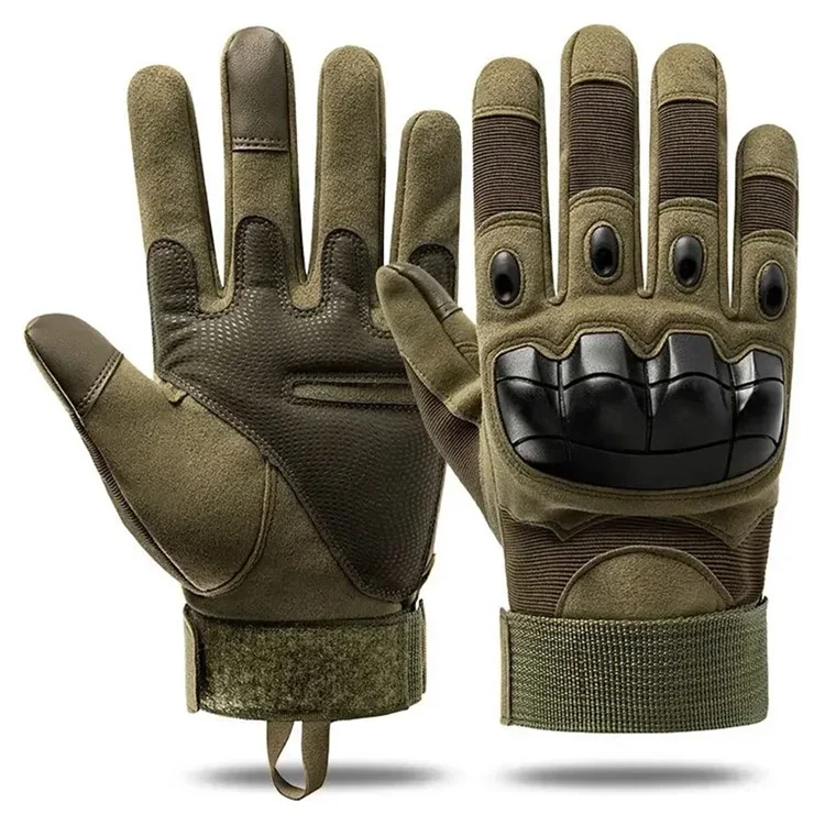 Guanti tattici con protezione per le nocche, touchscreen, sportivi, per motocicletta, a dita intere - Verde militare M