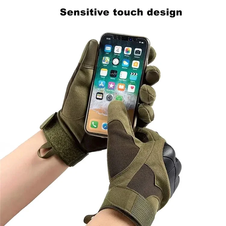 Guanti tattici con protezione per le nocche, touchscreen, sportivi, per motocicletta, a dita intere - Verde militare M