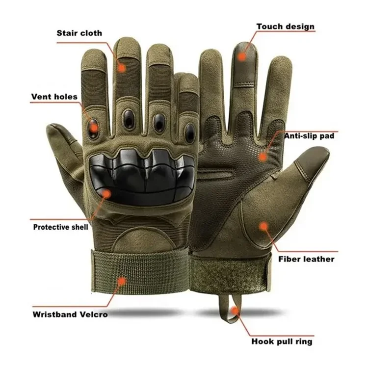 Tactical Gloves Knuckle Protection Touch Screen Sports Motorcycle Full Finger Mittens - Khaki XL